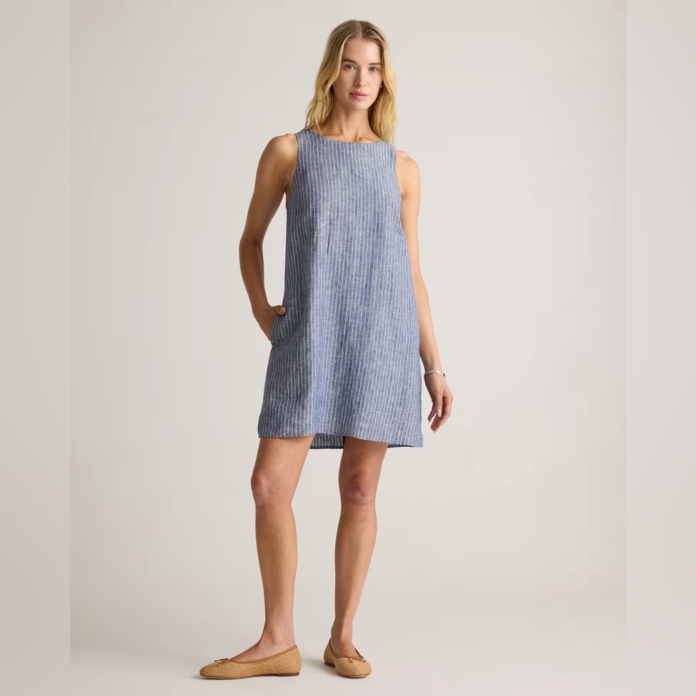 Quince Light Blue Striped Mini Dress